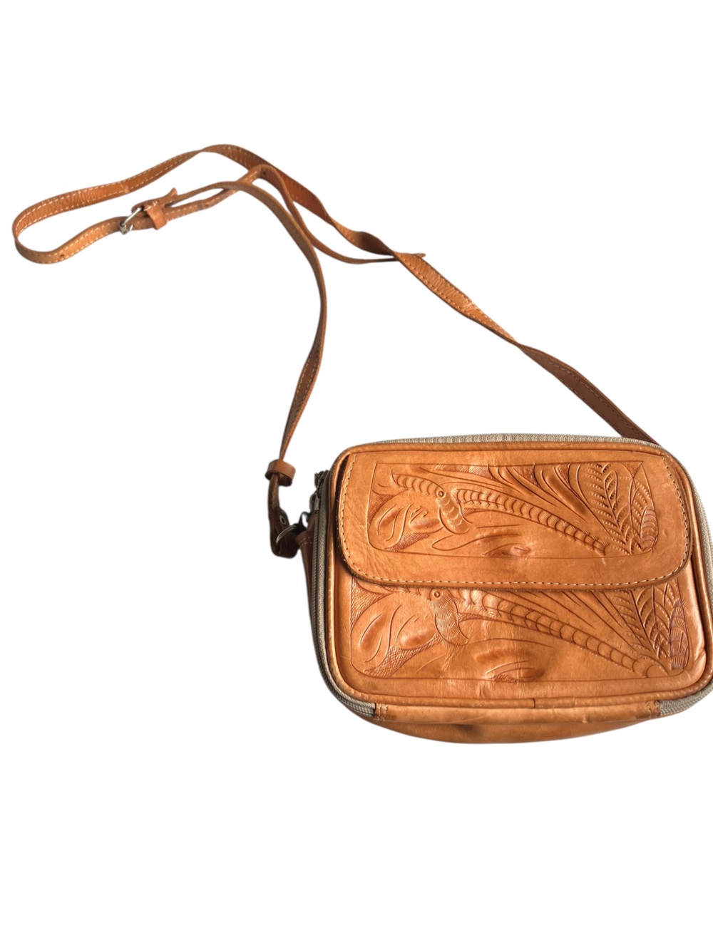 Vintage Force Ten Classics Tooled Leather Western Crossbody Bag Boho Purse